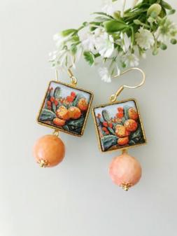 Pendenti Ceramica  Caltagirone , Perle Corallo Rosa  E Argen