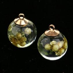 Pendenti Con Collana In Vetro Rotondo Con Fiori Secchi Reali