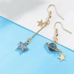 Pendenti Con Luna E Stellina Grigio-azzurro E Stelline Oro