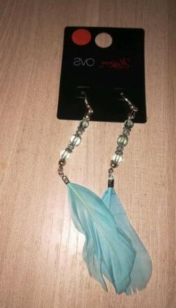 Pendenti Con Piume Colore Azzurro Con Perline