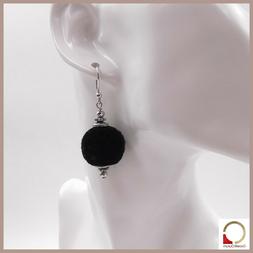 Pendenti Da Donna Lunghi In Argento Con Pom Pom Lana Nero An