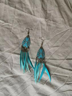 Pendenti Da Donna, Senza Marca, Con Piume, Colore Blu