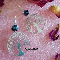 Pendenti Donna Con Cristalli Blu E Alberi Della Vita Argento