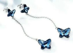 Pendenti Farfalla Blue Cristalli Swarovski Elements In Argen