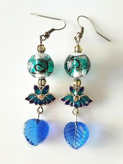 Pendenti Fatti A Mano Perla Verde Acqua Fior Di Loto E Fogli