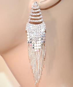 Pendenti Fili Lunghi Argento Donna Strass Brillantini Earrin