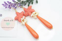 Pendenti Goccia E Stella Marina Corallo Rosa, Corallo Bianco