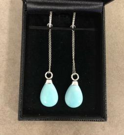 Pendenti In Oro Bianco Con Diamanti E Turchese Naturale