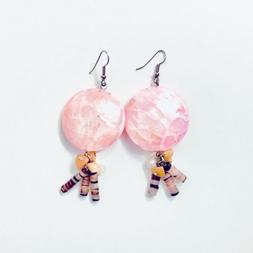 Pendenti Madreperla Quarzo Rosa Etnici Particolari Cerchio R