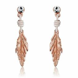 Pendenti Pelle Strass Piuma Stravagante In Oro Rosa