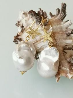 Pendenti Perle Barocche Bianche E Stelle Argento 925