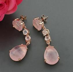 Pendenti Quarzo Rosa 45 Carati Lungo Ros&eacute;goldenes 925-silbe