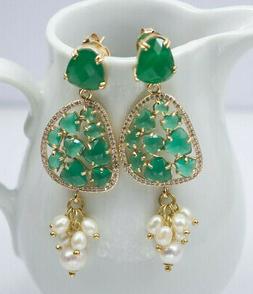 Pendenti Quarzo Smeraldo, Perle Naturali, Zirconi, Ottone Ea