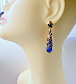 Pendenti Stile Art D&egrave;co A Goccia Di Vetro Di Murano Blu E S