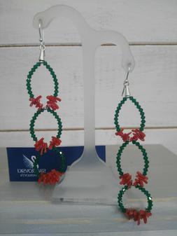 Pendenti Swarovski Verde Smeraldo Con Corallo Naturale E Arg