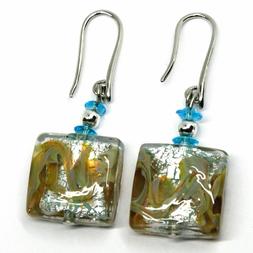 ORECCHINI, PENDENTI VETRO DI MURANO, LAVORAZIONE FOGLIA ARGE