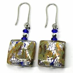 ORECCHINI, PENDENTI VETRO DI MURANO, LAVORAZIONE FOGLIA ARGE