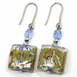 Pendenti Vetro Di Murano, Lavorazione Foglia Argento, Quadra