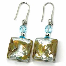 Pendenti Vetro Murano, Lavorazione Foglia Argento Quadrato A