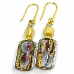 Pendenti Vetro Murano Lavorazione Foglia Oro, Tubo, Multicol