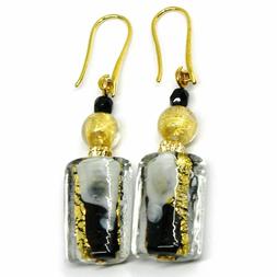 Pendenti Vetro Murano, Lavorazione Foglia Oro A Tubo Nero, 5