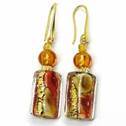 Pendenti Vetro Murano, Lavorazione Foglia Oro A Tubo, Ambra,