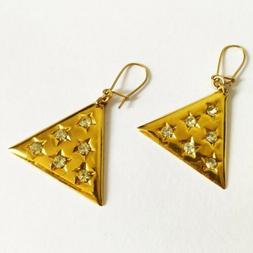 Pendenti Vintage 80s Metallo Dorato Triangolo Stelle Strass 
