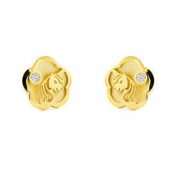 Per Bambina Fiore Con Unicorno - Oro Giallo 9k