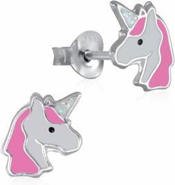 Per Bambina, Motivo Unicorno Rosa, In Argento Sterling 925..