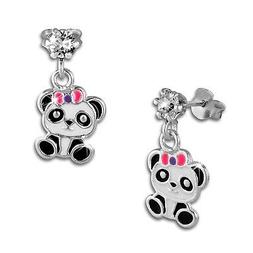 Per Bambini 925 Argento Zirconi Panda S/w Rosa Lilla Sdo8164
