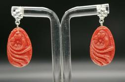 Per Donna Pendenti Corallo Rosso In Pasta Argento 925 Fatti 