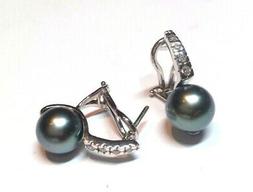 Perle Nere Thaiti Pearl Earrings Diam. 9,5 Diamanti Ct 0,07 
