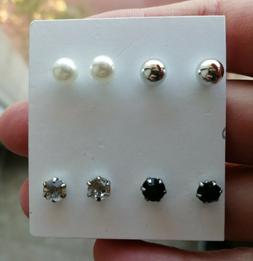 Piccoli Set 4 Paia Colori Argento, Perle Punto Luce Nera E B