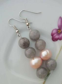 orecchini pietre dure quarzo grigio e perle