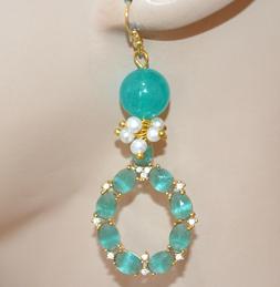 Pietre Verdi Donna Oro Perle Argento 925 Pendenti Occhio Di 