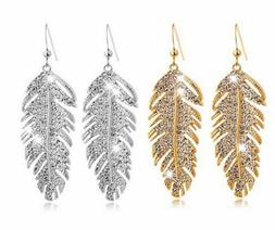 Piume Oro Argento Pendenti Cristalli Strass Donna Dolcedolce