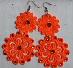 Pizzo Macrame' Arancione Fluo Strass