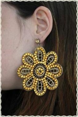 Pizzo Macrame Color Oro A Fiore Strass Punto Luce Goccia Pen
