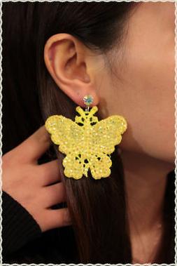 Pizzo Macrame Fluo Giallo Pendenti Artigianali Con Strass E 