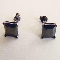 Punto Luce Argento 925 Nero Zircone Nero Quadrato 7 Mm 1202