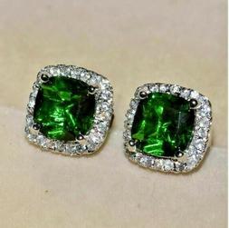Quadrati A Bottone Taglio Smeraldo  E Zirconi Argento 925