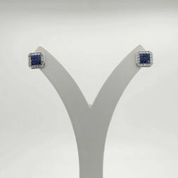 Quadrati Con Zaffiri E Diamanti In Oro Bianco 18 Kt