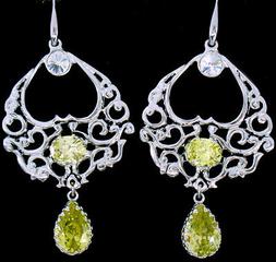 Quarzo Citrino Zirconi Argento Magna Grecia Silver Earrings 