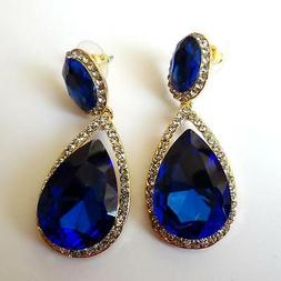 Retr&ograve; Donna Colore Oro  Zaffiro Blu A Goccia E Zirconi Bian