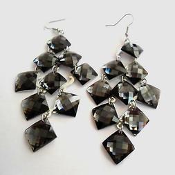 Retr&ograve;  Donna Pendenti Colore Argento Quadrati Di Cristalli 