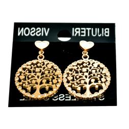 Rosa Albero Della Vita Orecchini Donna In Acciaio Cuore Oro 