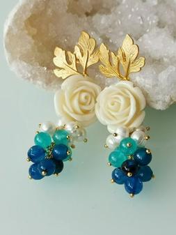 Rose Bianche, Perle Bianche E Pietre Agata Blu