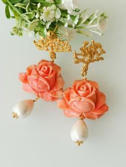Rose Corallo E Perle Bianche Goccia