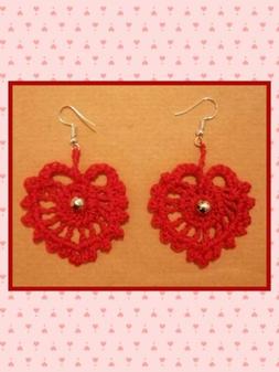 Rossi A Cuore Realizzati Uncinetto,con Perline Argentate, An