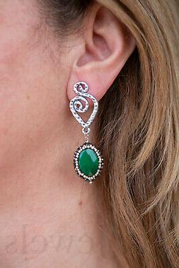 Smeraldo Marcasiti Ottone Argento Earrings Emerald Marcasite